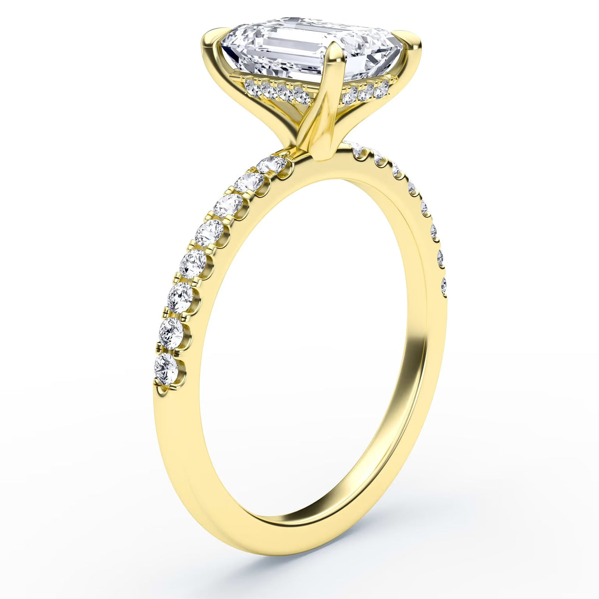 14K Emerald Solitaire — Hidden Halo Pave