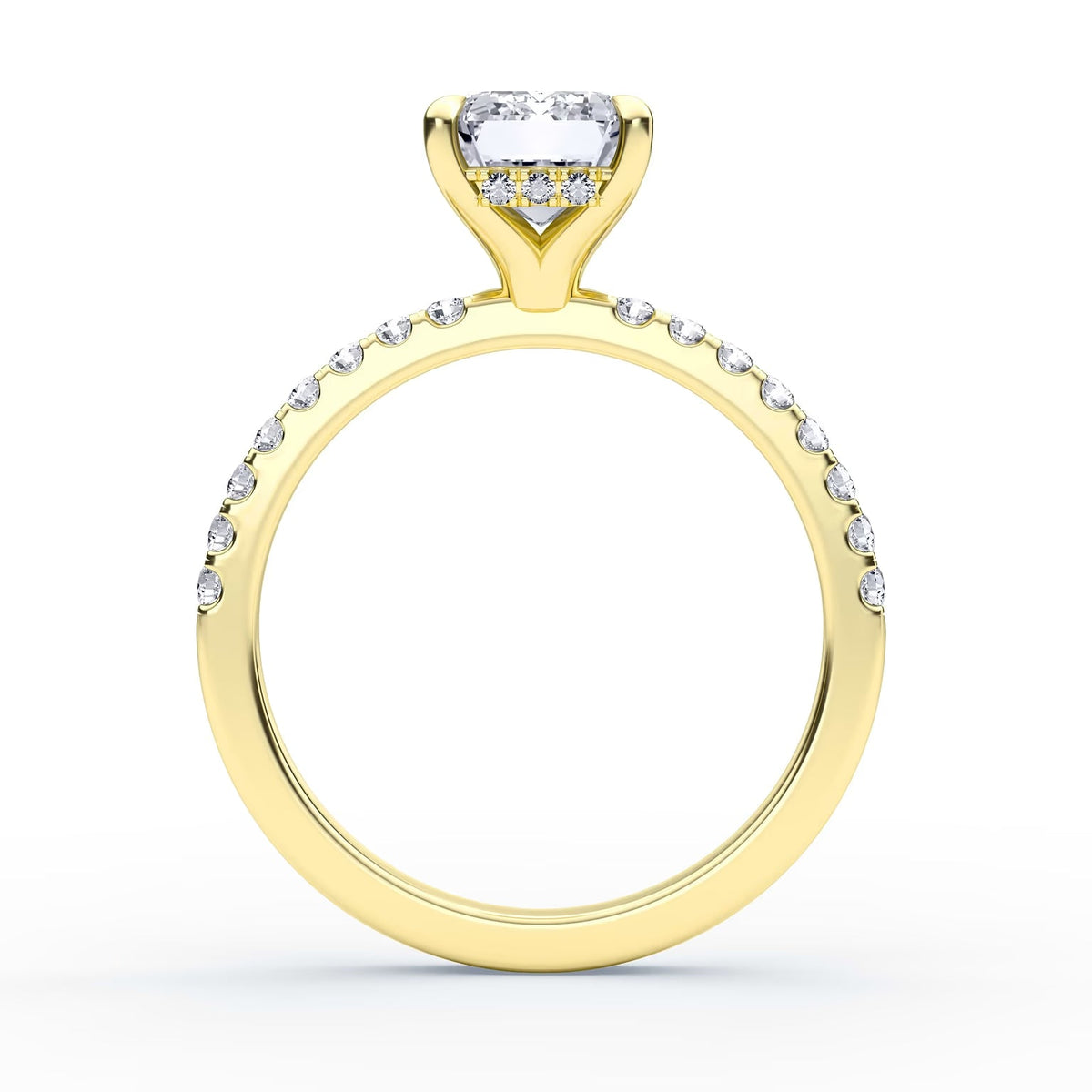 14K Emerald Solitaire — Hidden Halo Pave