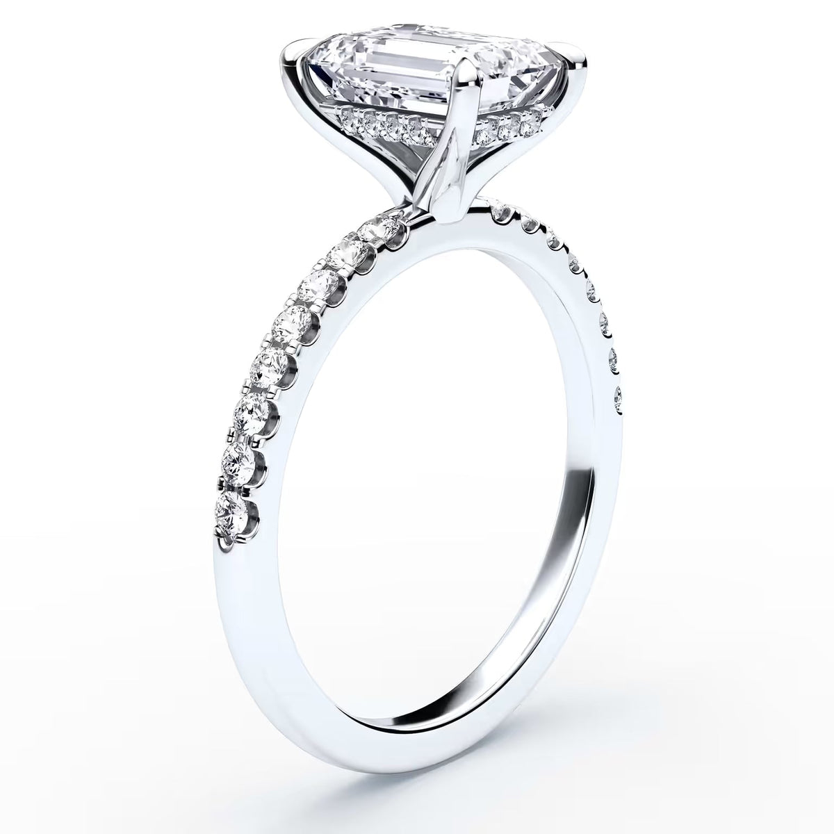 14K Emerald Solitaire — Hidden Halo Pave