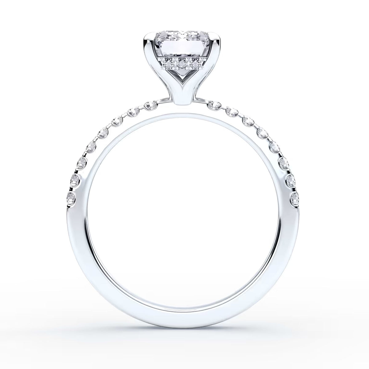 14K Emerald Solitaire — Hidden Halo Pave