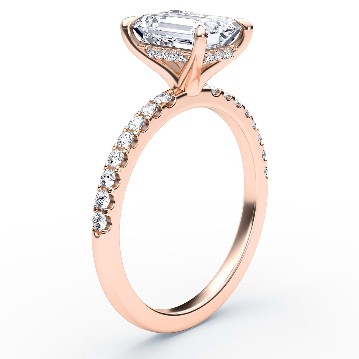 14K Emerald Solitaire — Hidden Halo Pave