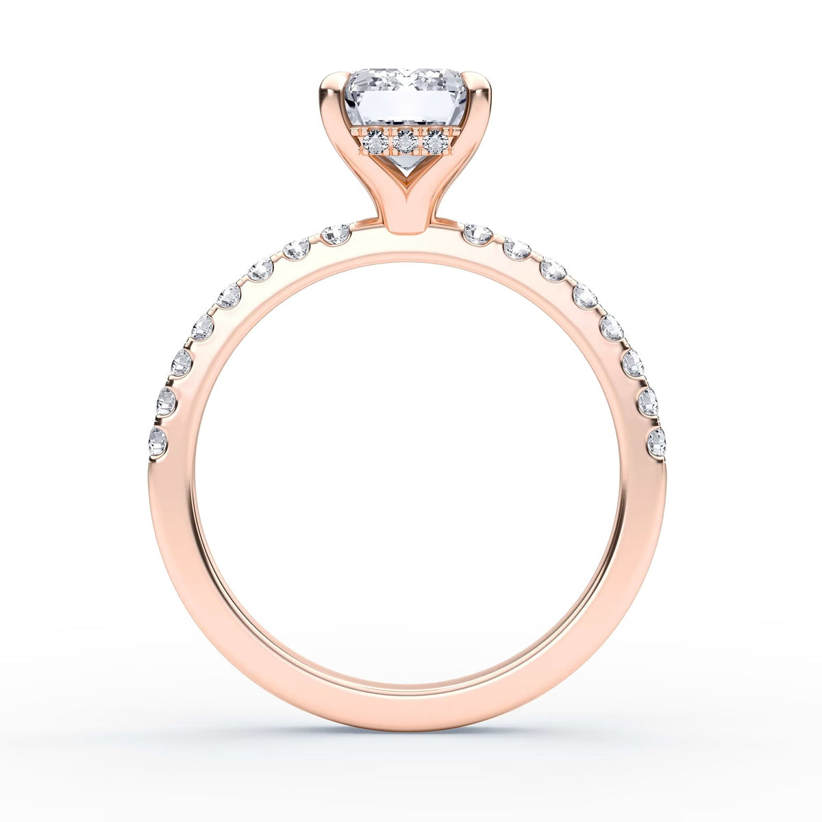 14K Emerald Solitaire — Hidden Halo Pave