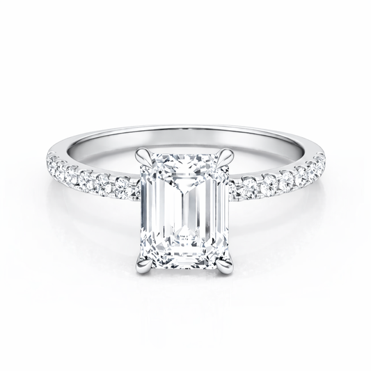 14K Emerald Solitaire — Hidden Halo Pave