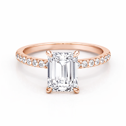 14K Emerald Solitaire — Hidden Halo Pave