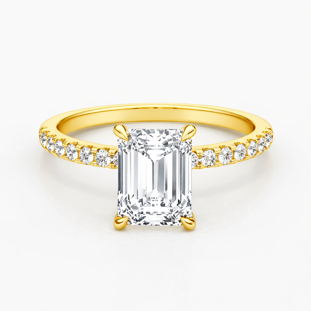 14K Emerald Solitaire — Hidden Halo Pave