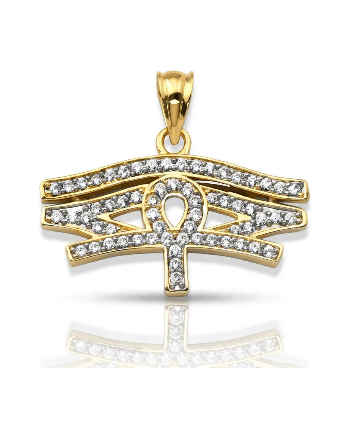 Eye of Horus Pendant with Ankh and CZ - 10K Gold