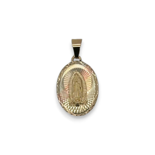 Divine Child & Virgin Mary Two Sided Pendant - 14K Tri Color