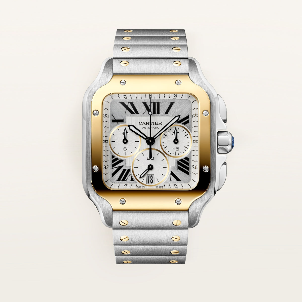Cartier Santos de Cartier W2SA0035 - Large model Gold and steel (steel case, Satin- and sunray-finish (chronograph) Dial, Steel bracelet