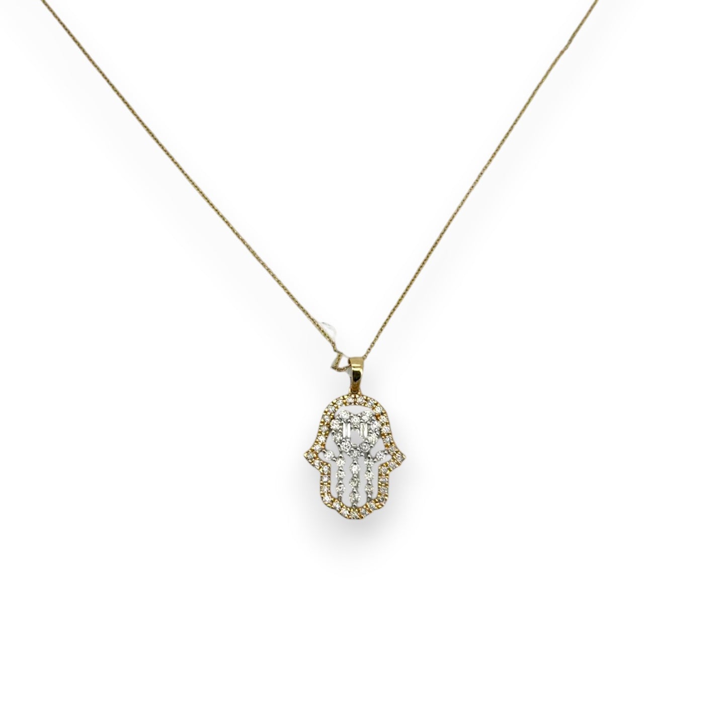 Hamsa Diamond Pendant With Cable Chain - 14K Yellow Gold