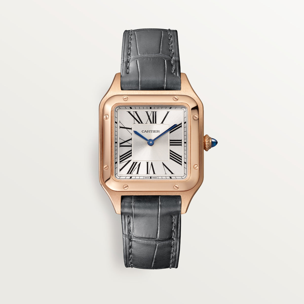 Cartier Santos-Dumont WGSA0117 - Small model 18K rose gold, Satin-brushed silver sunray Dial, Gray alligator strap