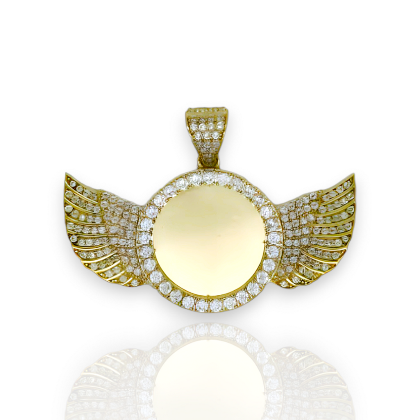 Angel Wings Picture Frame Memory CZ Pendant - 10K Yellow Gold