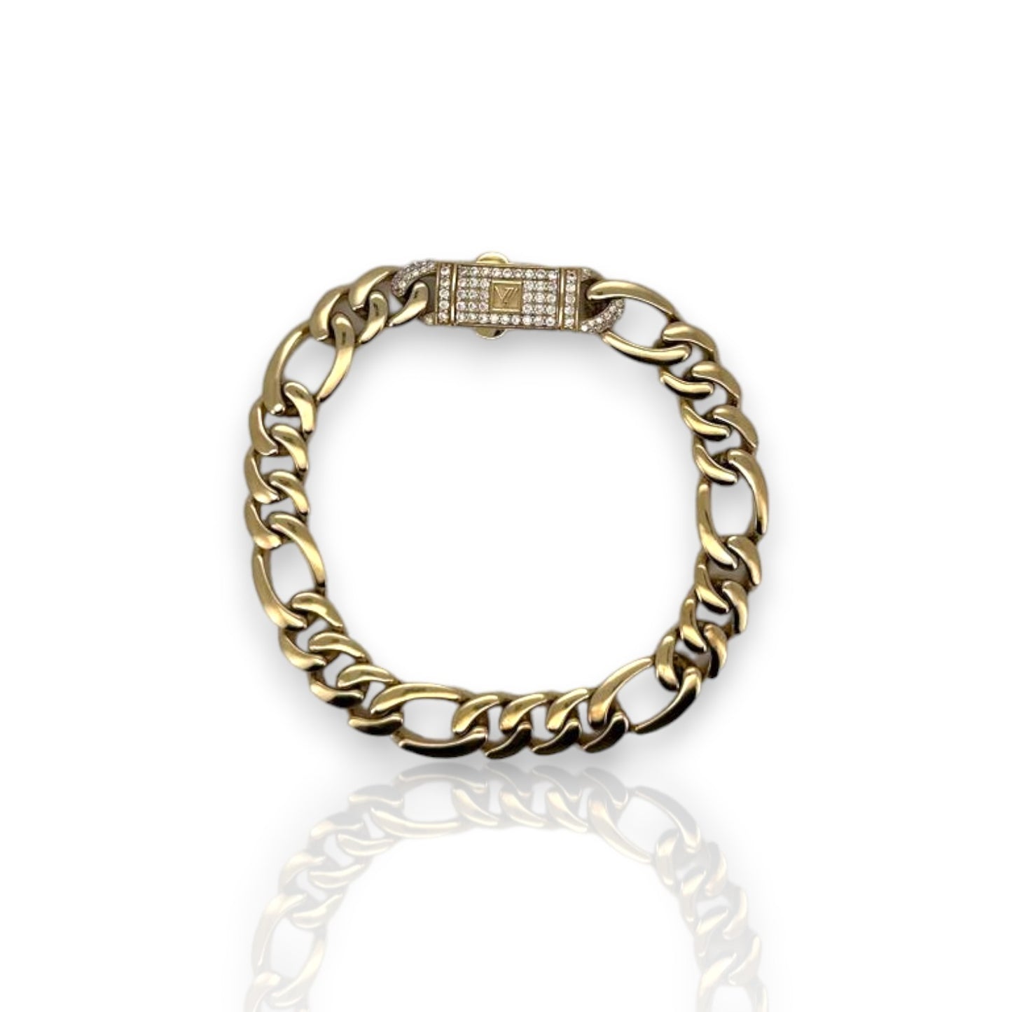 Figaro Chain Link Cz Bracelet - 10K Yellow Gold