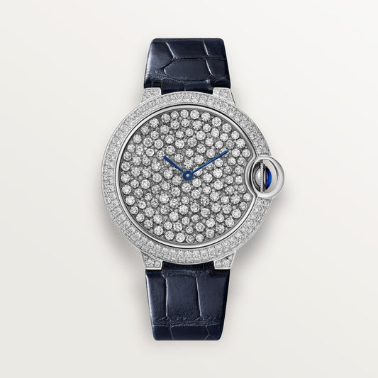 Cartier Ballon Bleu de Cartier HPI01515 - 37 mm White gold, White gold set with 476 diamonds (3.74 ct) Dial, Red or blue alligator leather strap