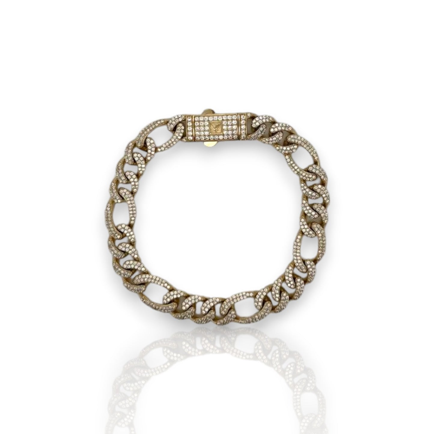 Figaro Link Cz Bracelet - 10K Yellow Gold