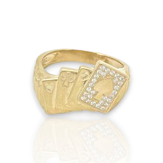 Poker Cards CZ Ring  - 10K Yellow Gold