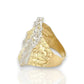 Cabeza de Jesús en dos tonos con anillo CZ - Oro amarillo de 10 quilates 