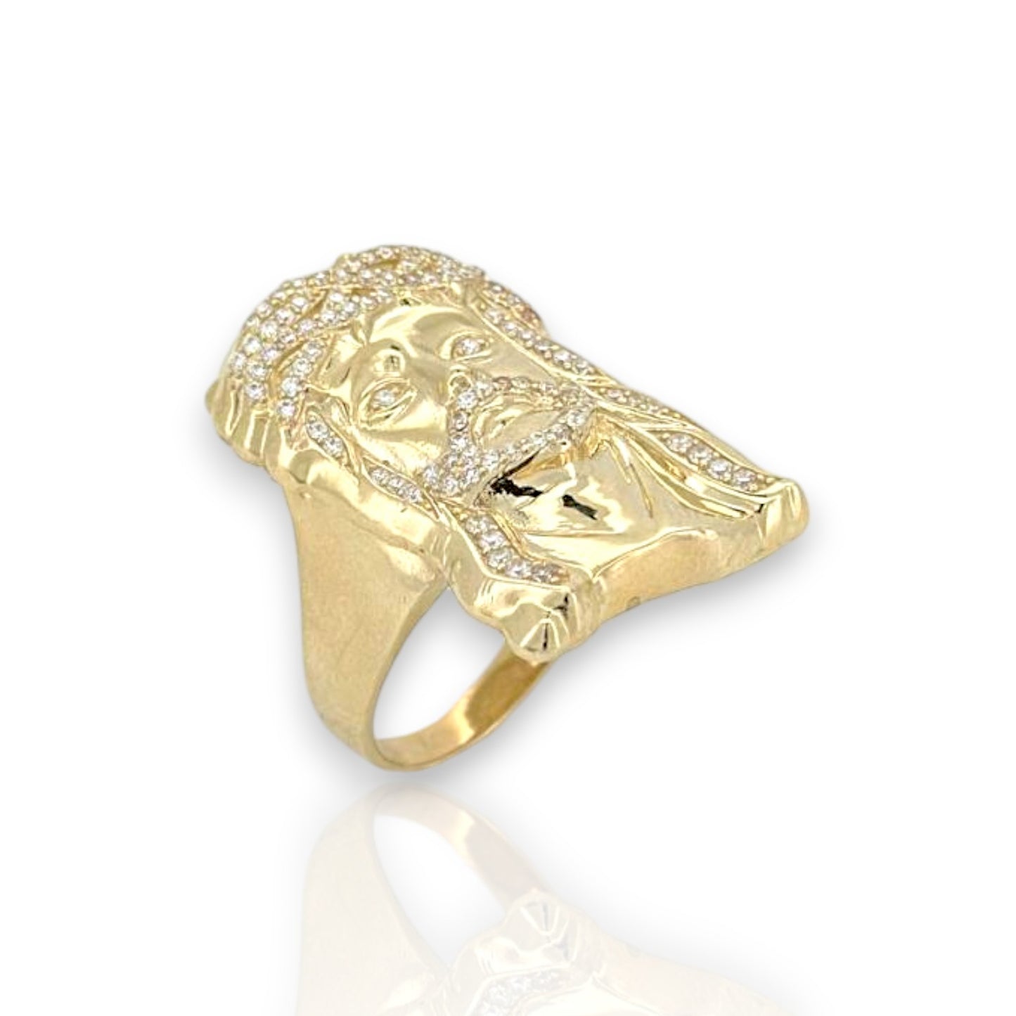 Jesus Head  With CZ Ring  - 10K Yellow Gold