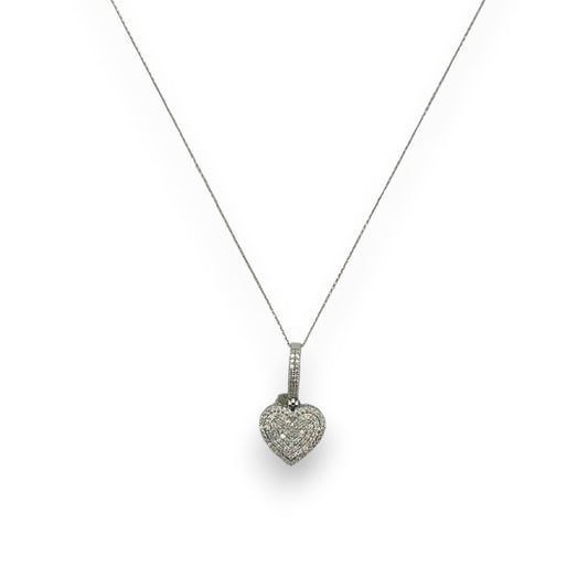 Heart Diamond Pendant With Cable Chain - 14K White Gold