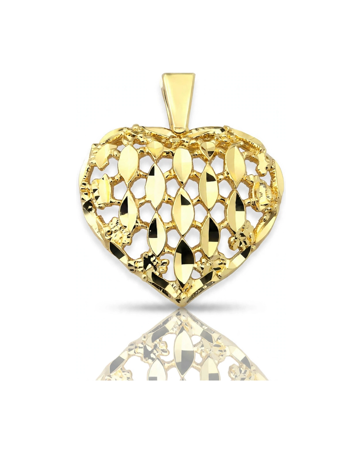 Faceted Nugget Heart Pendant - 10K Yellow Gold