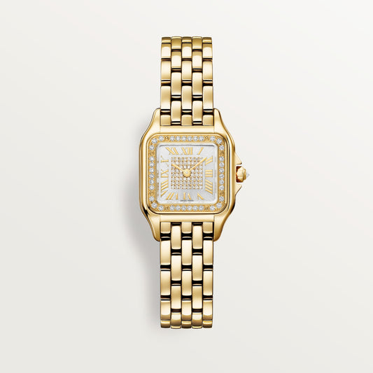 Cartier Panthère de Cartier WJPN0094 - Small model Yellow gold, Silvered sunray-brushed set with 60 diamonds (0.12 ct) Dial, Yellow gold bracelet