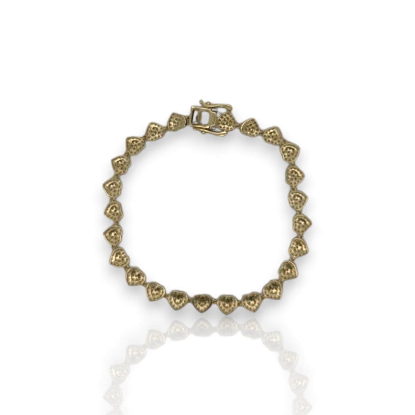 Heart Link Cz Bracelet - 10K Yellow Gold