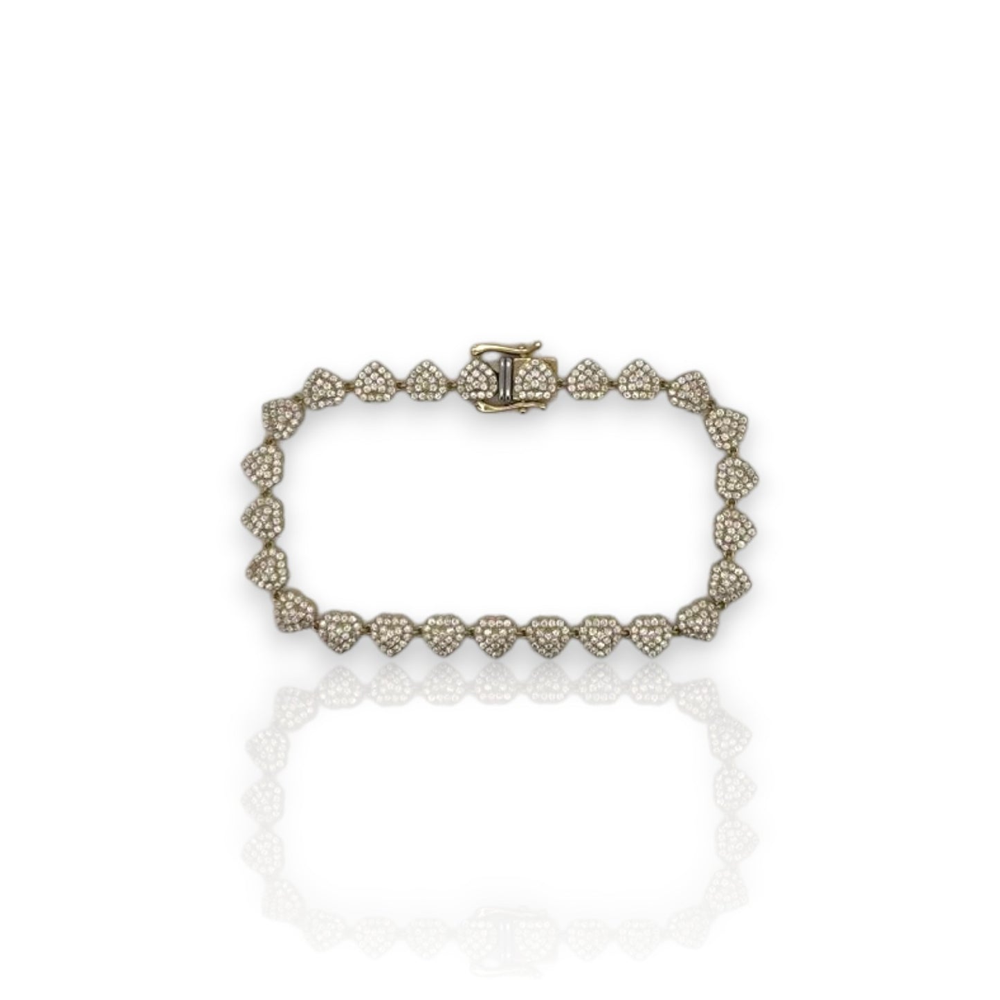 Heart Link Cz Bracelet - 10K Yellow Gold