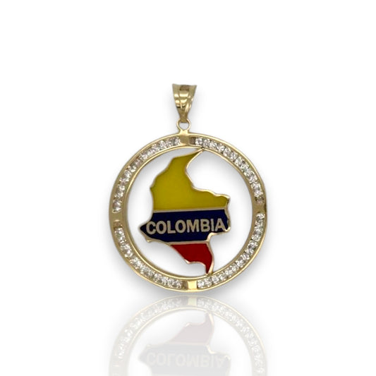 Colombian Medallion Cz Pendant - 14K Yellow Gold