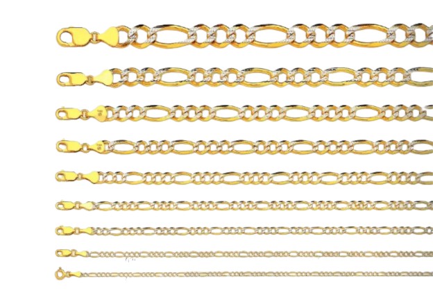 Figaro Two Tone Pave Link Chain Necklace - 14K Yellow Gold - Hollow