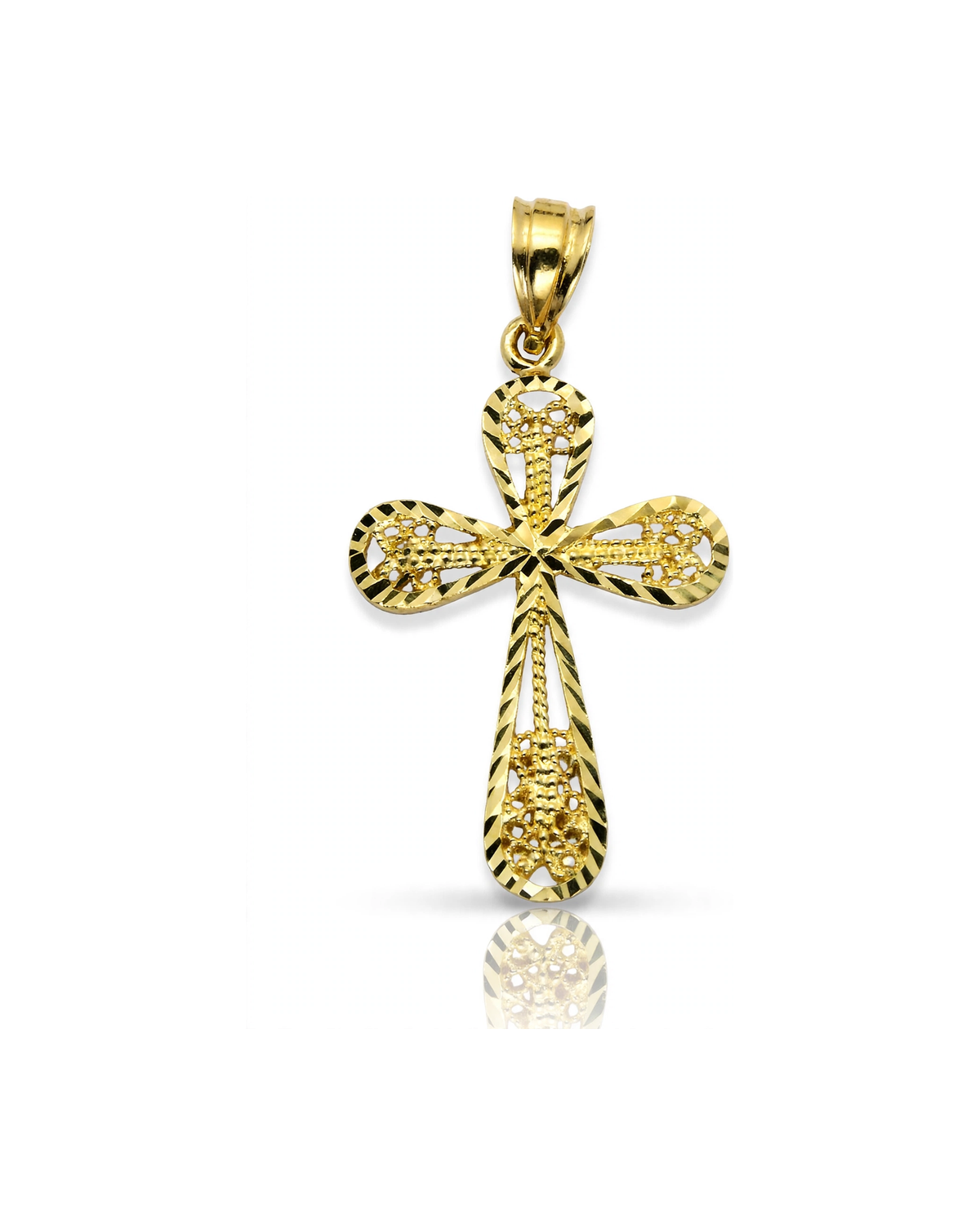 Cross Filigree Oval Flared Pendant - 10K Yellow Gold