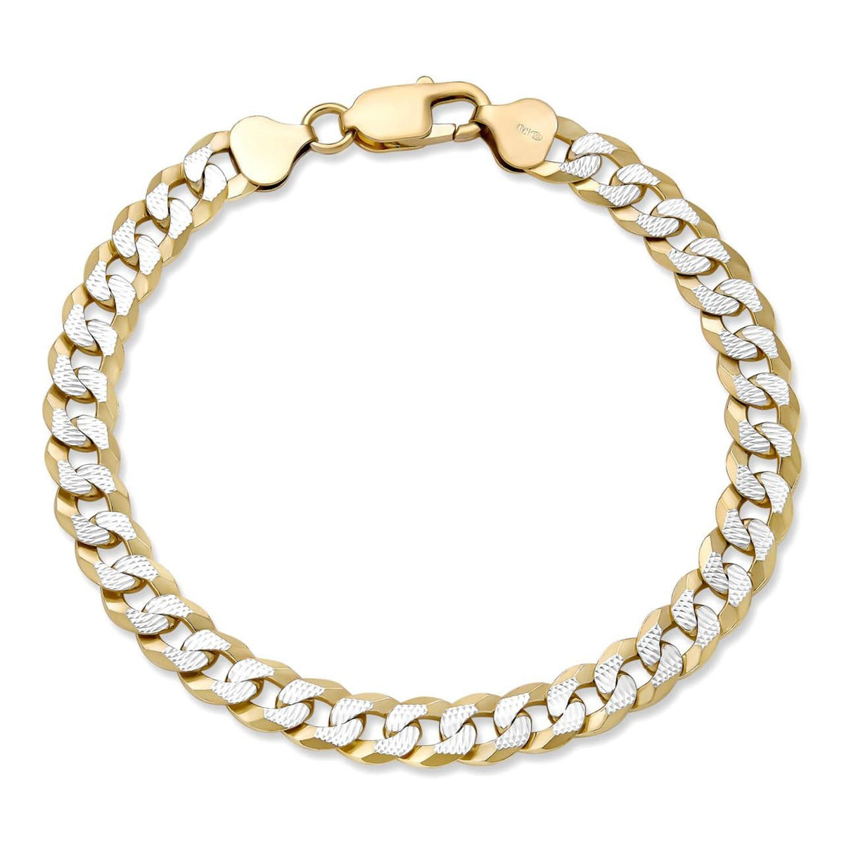 Flat Curb Bracelet - Two Tone Diamond Cut 14k Gold Vermeil 925 Sterling Silver