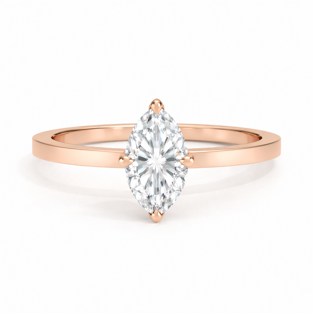 14K Marquise Solitaire — Cathedral Flat Edge