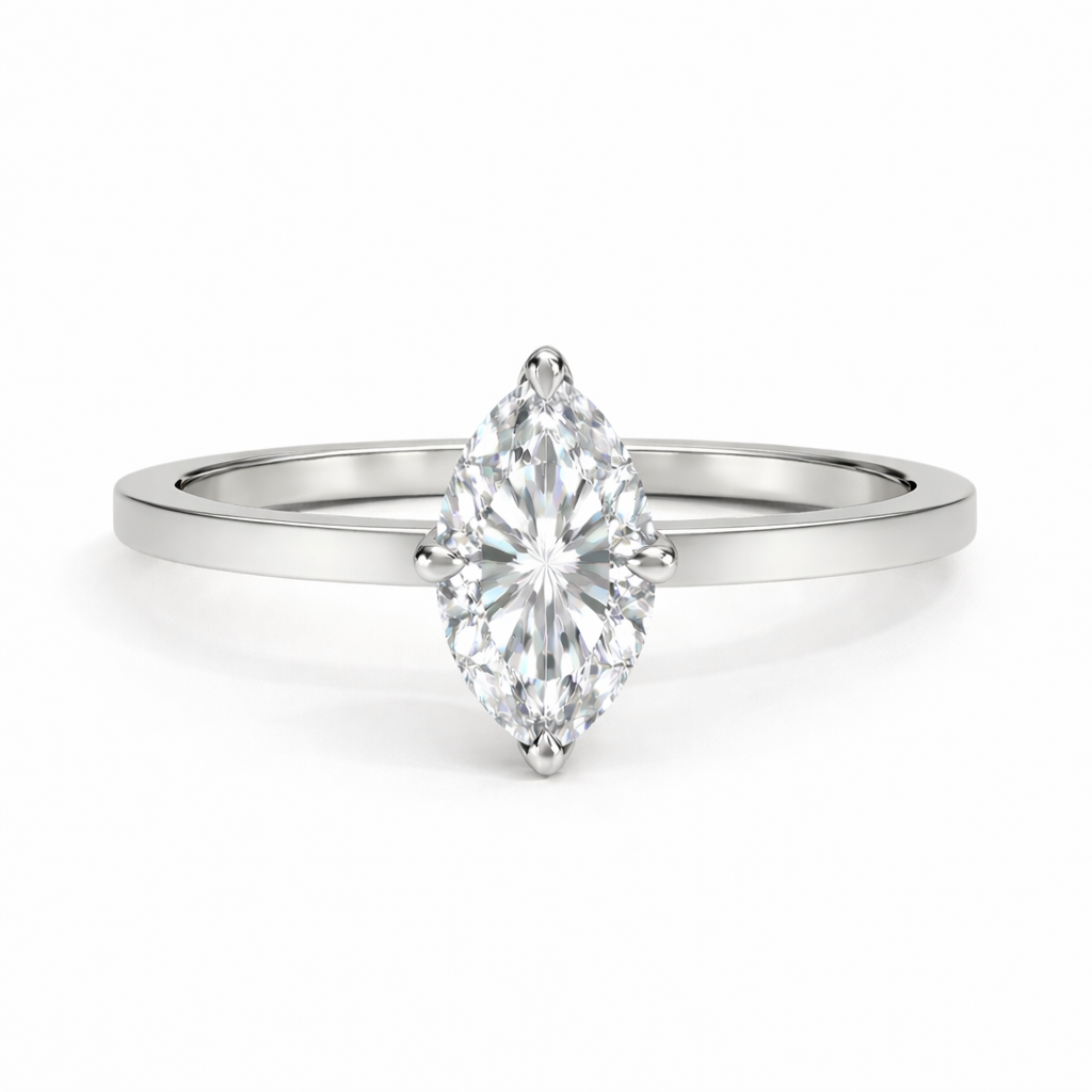 14K Marquise Solitaire — Cathedral Flat Edge