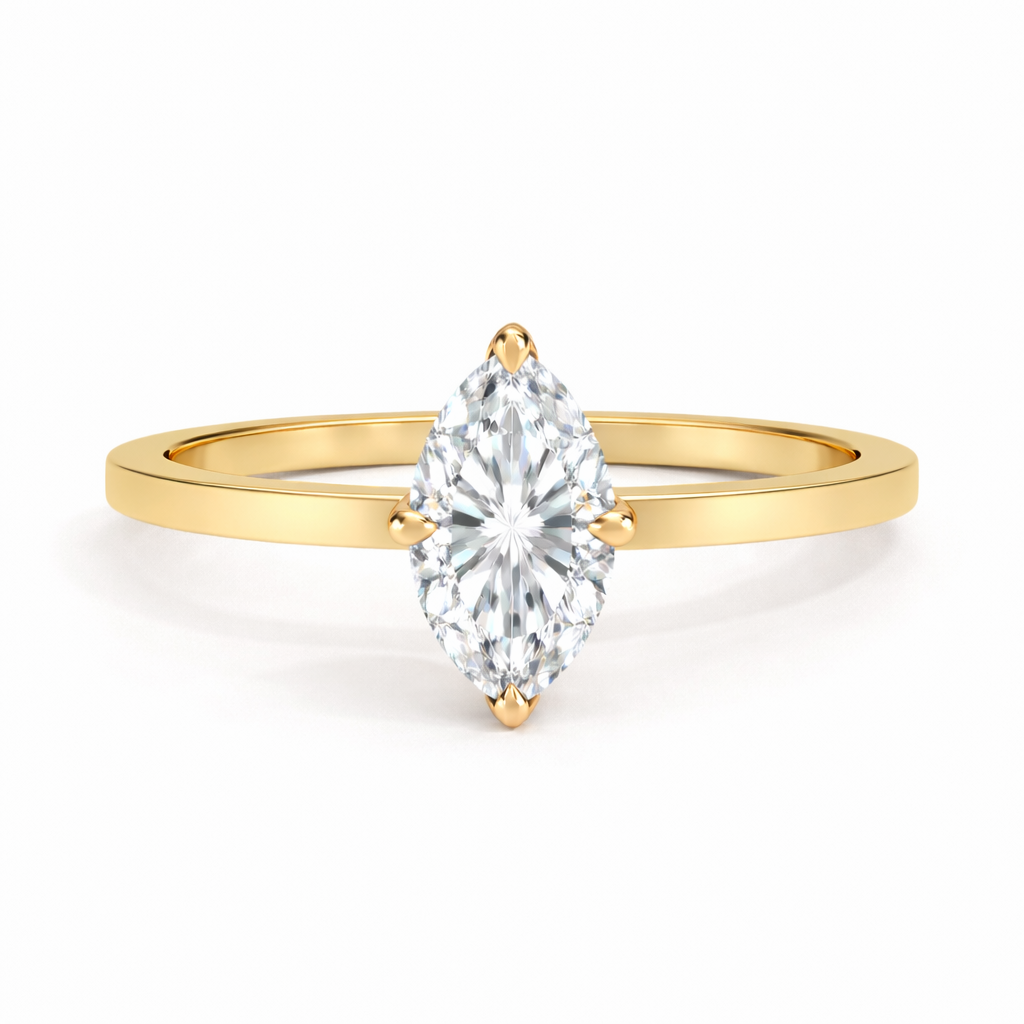 14K Marquise Solitaire — Cathedral Flat Edge