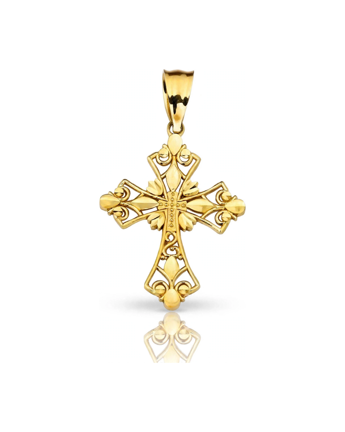 Fleur-De-Lis Cross Pendant with Flared Ends - 10K Yellow Gold