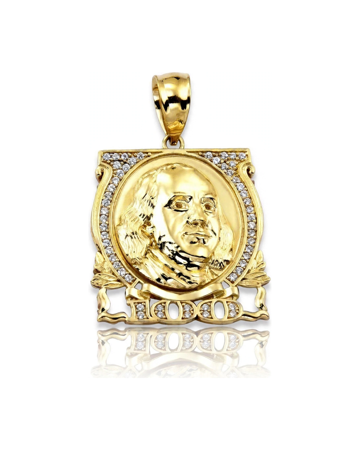 Benjamin Franklin Pendant 100 Bill - 10K Yellow Gold