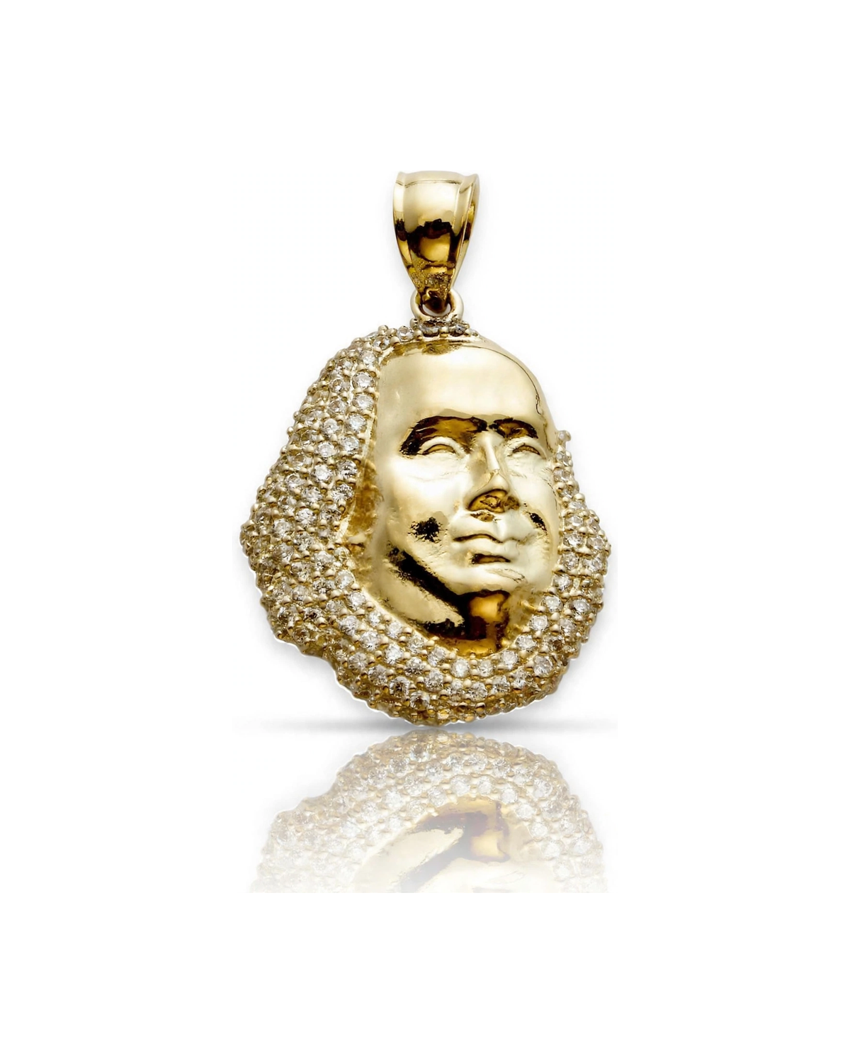 Benjamin Franklin Bust Pendant with CZ Collar - 10K Gold
