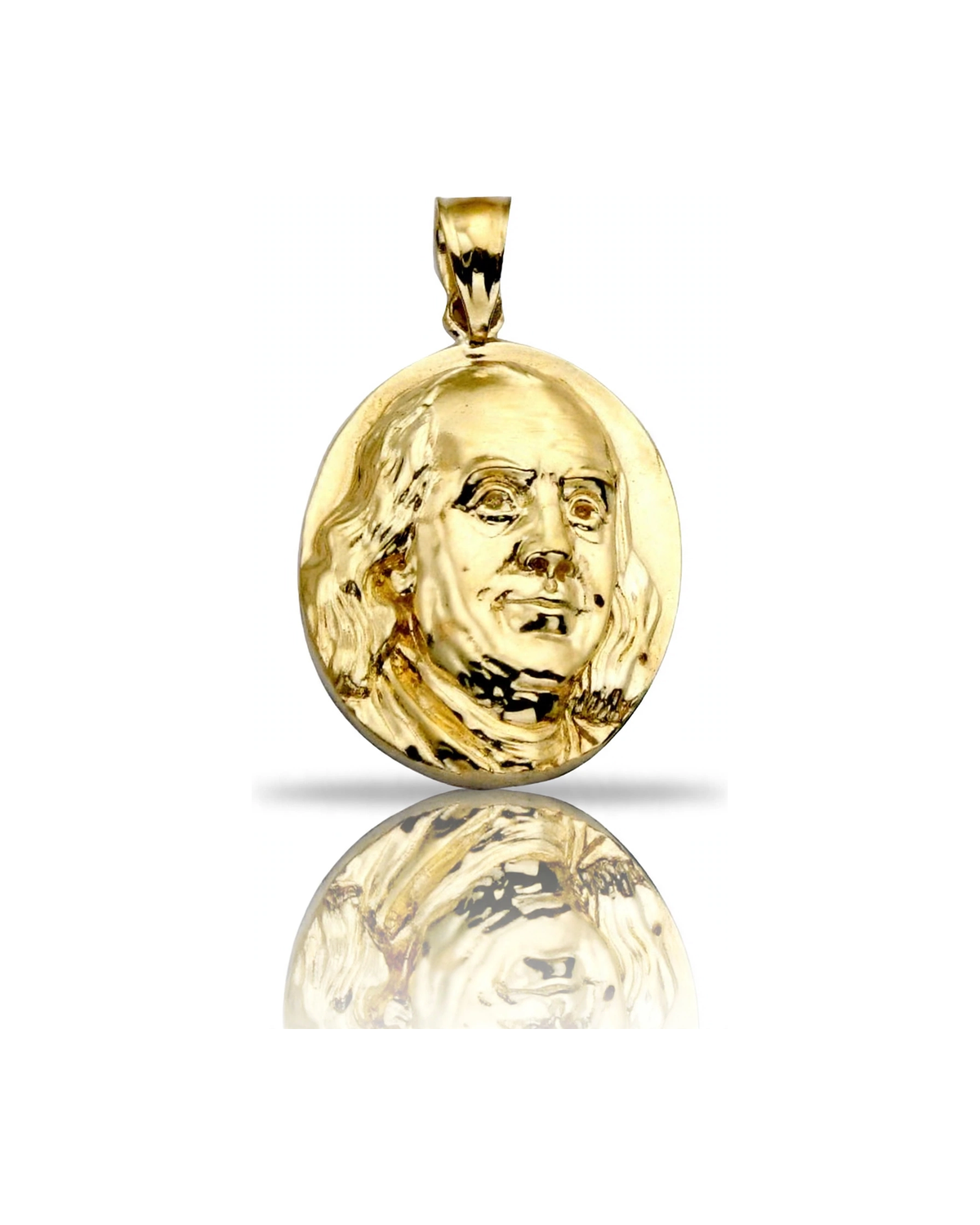 Benjamin Franklin Pendant Oval Bust Medallion - 10K Yellow Gold