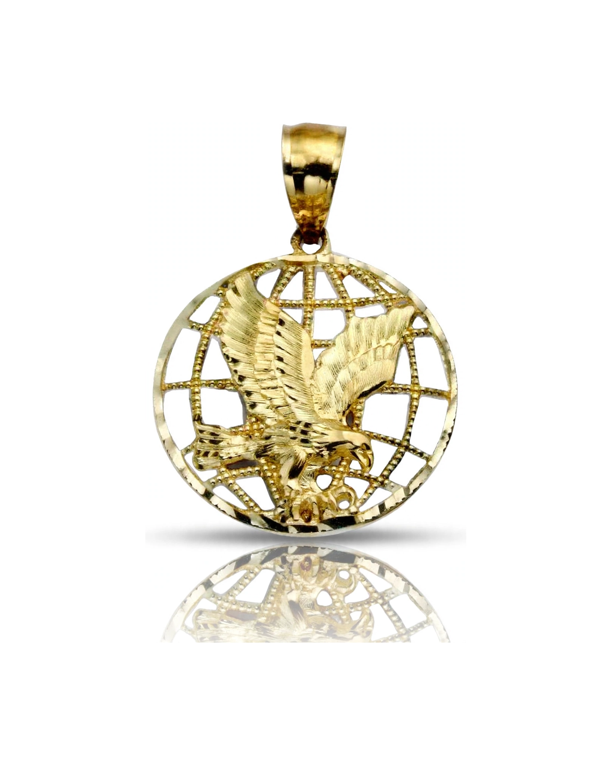 Eagle Pendant Globe Grid - 10K Yellow Gold