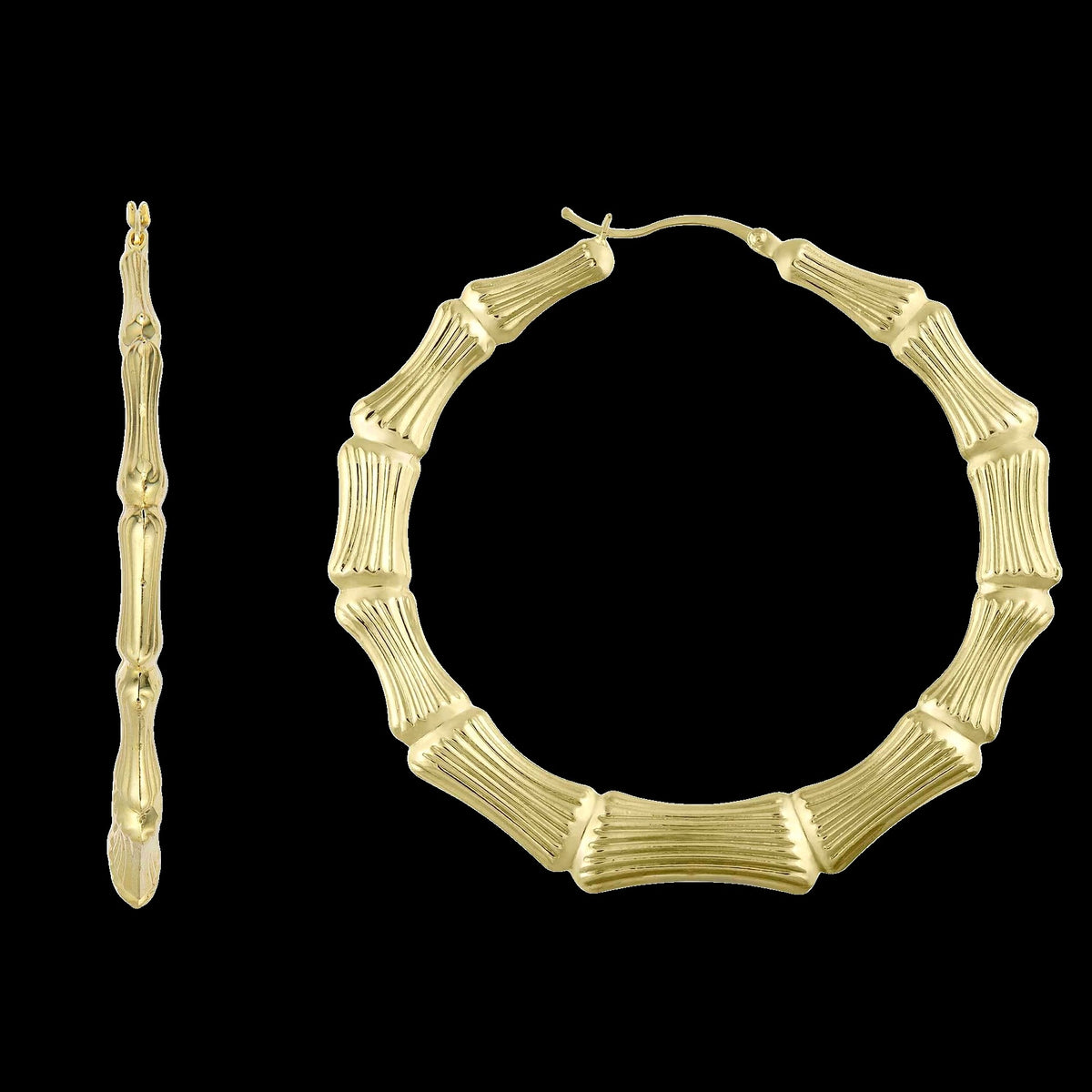 Graduated Bamboo Hoop Earrings 10K Yellow Gold
