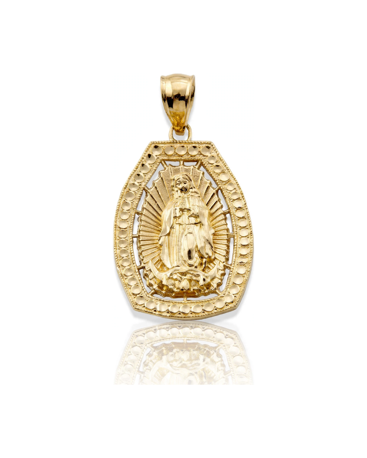 Virgin Mary Guadalupe Pendant Arch Sunray - 10K Yellow Gold