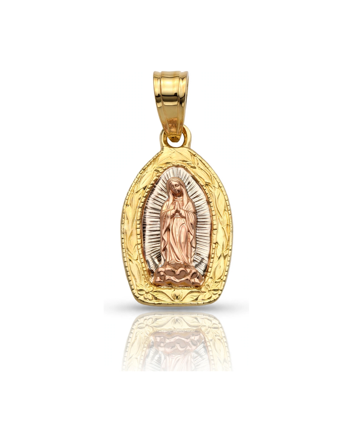 Virgin Mary Guadalupe Pendant Mini Arch Tri-Tone - 10K Gold