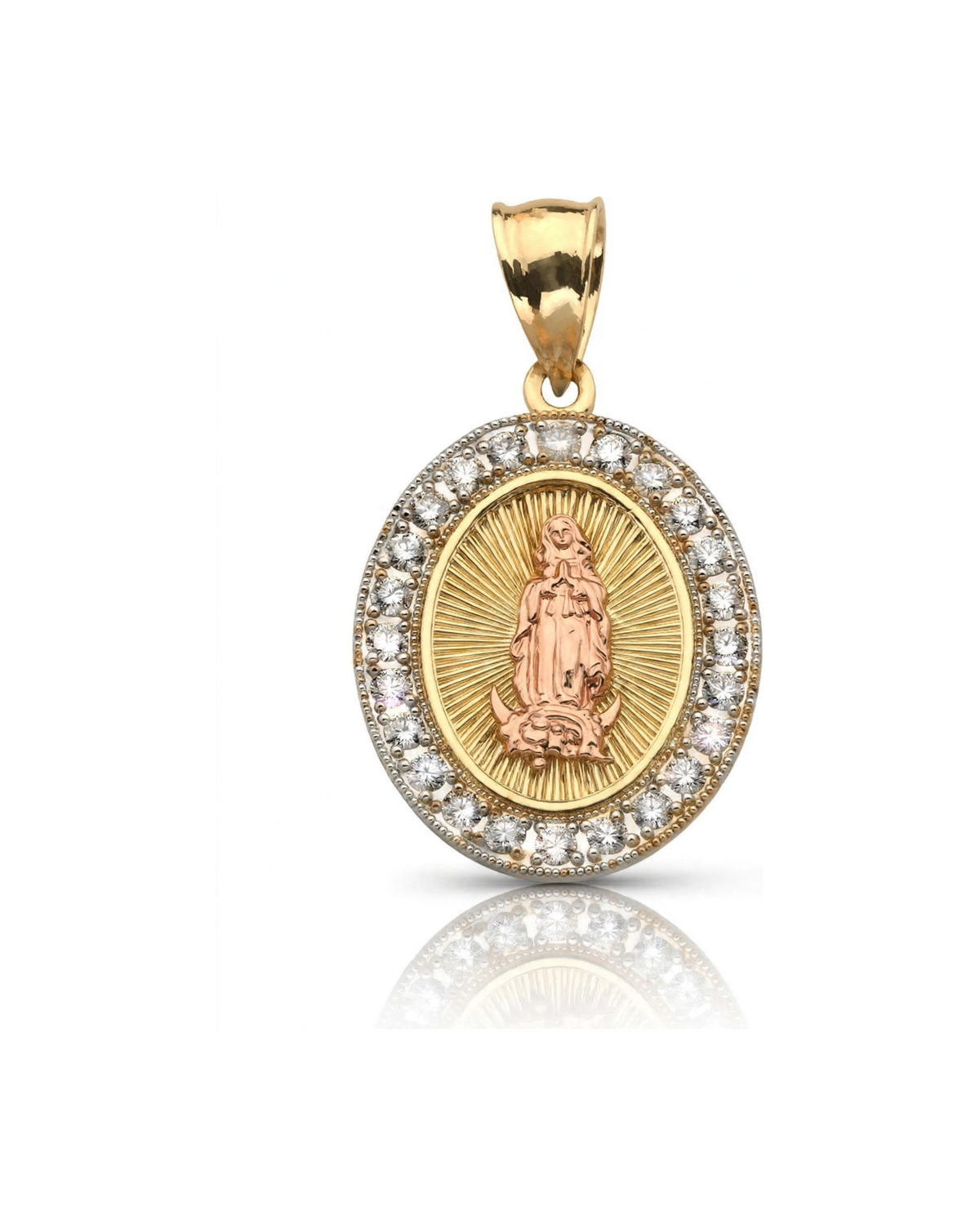 Virgin Mary Guadalupe Oval Pendant Rose Gold Small - 10K Gold