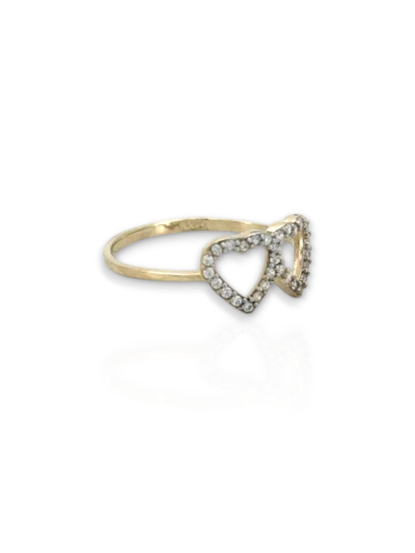10K Yellow Gold Double Heart Ring – Dainty & Elegant Gold Heart Band for Women