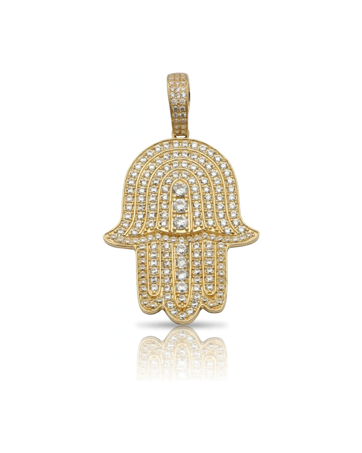 Hamsa Hand Pendant with CZ Arch - 10K Gold