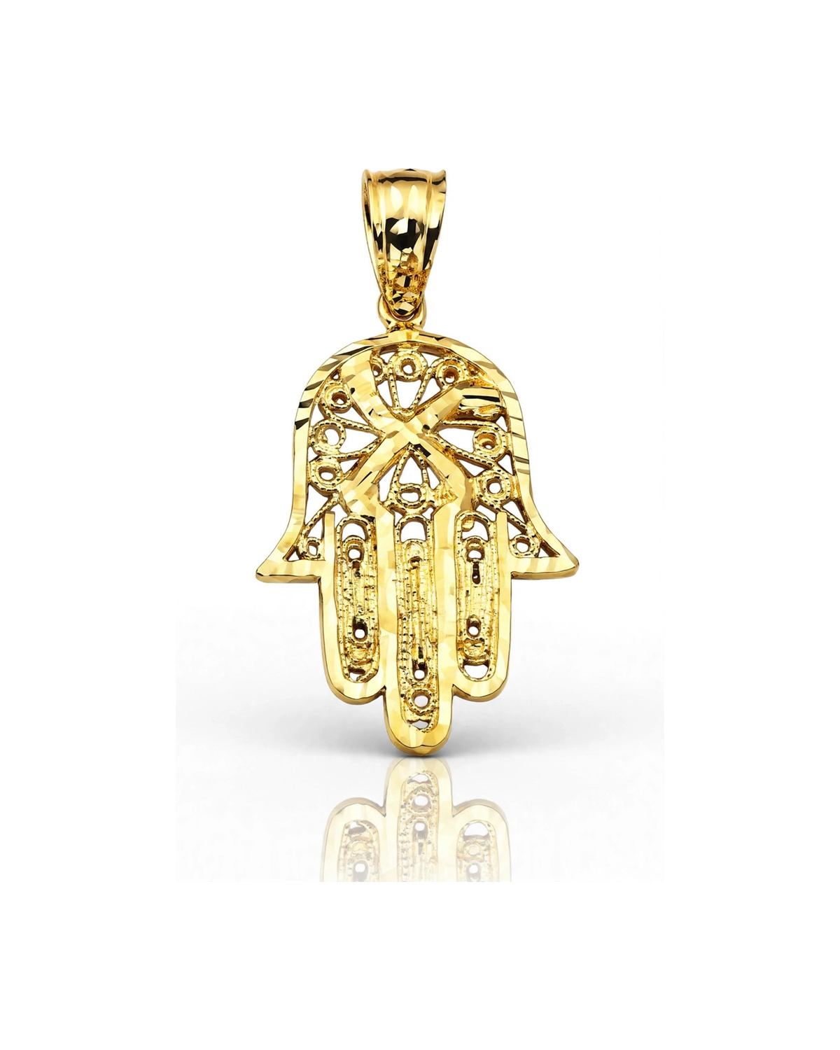 Hamsa Hand Filigree Openwork Pendant - 10K Yellow Gold