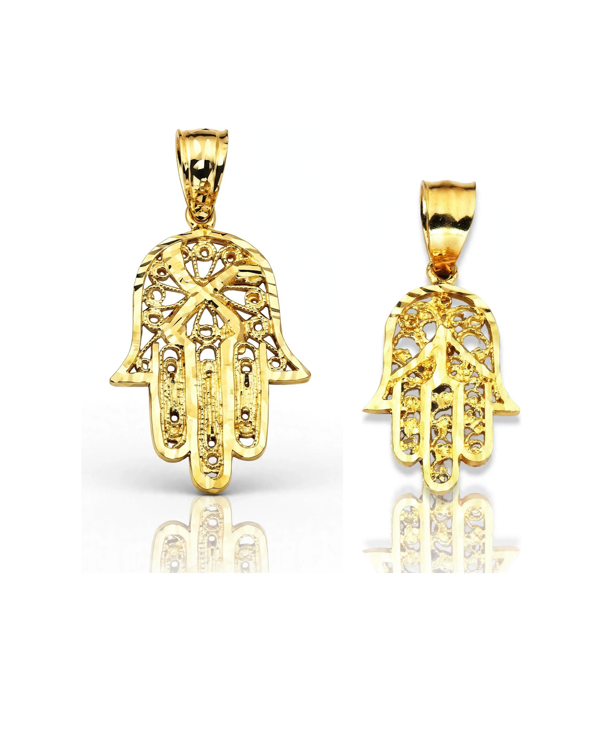 Hamsa Hand Filigree Openwork Pendant - 10K Yellow Gold