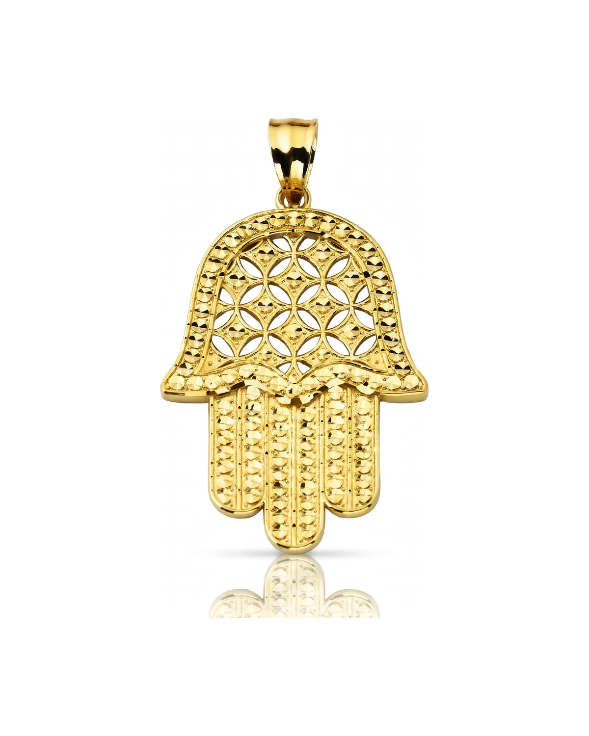 Hamsa Hand Open Lattice Pendant - 10K Yellow Gold