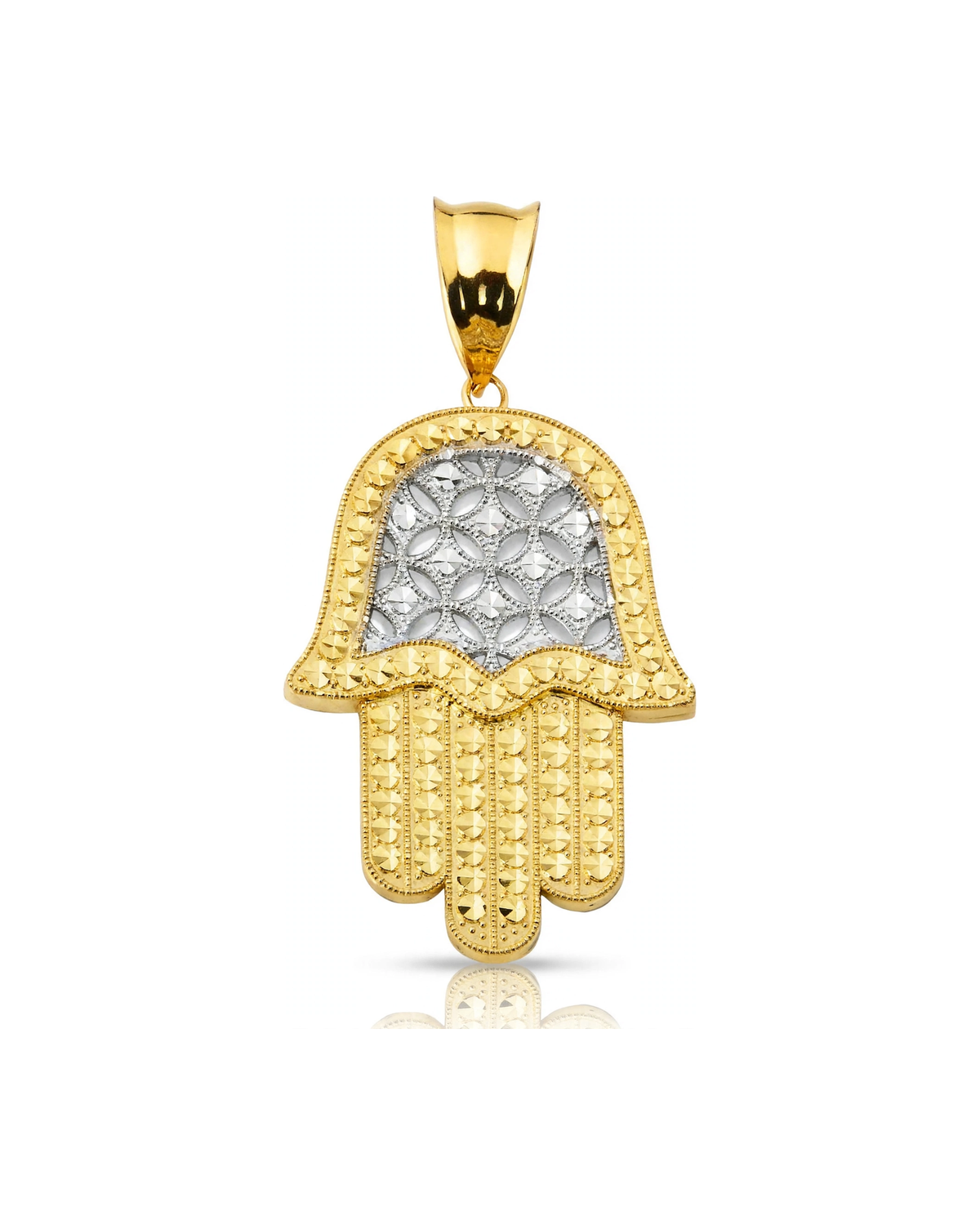 Hamsa Hand Two-Tone Lattice Pendant - 10K Gold