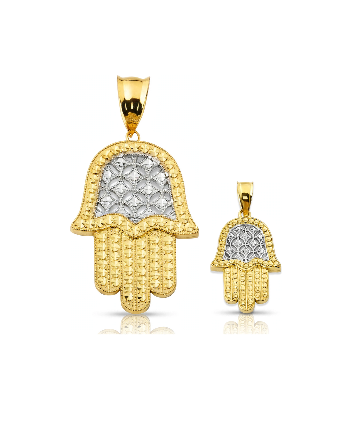 Hamsa Hand Two-Tone Lattice Pendant - 10K Gold
