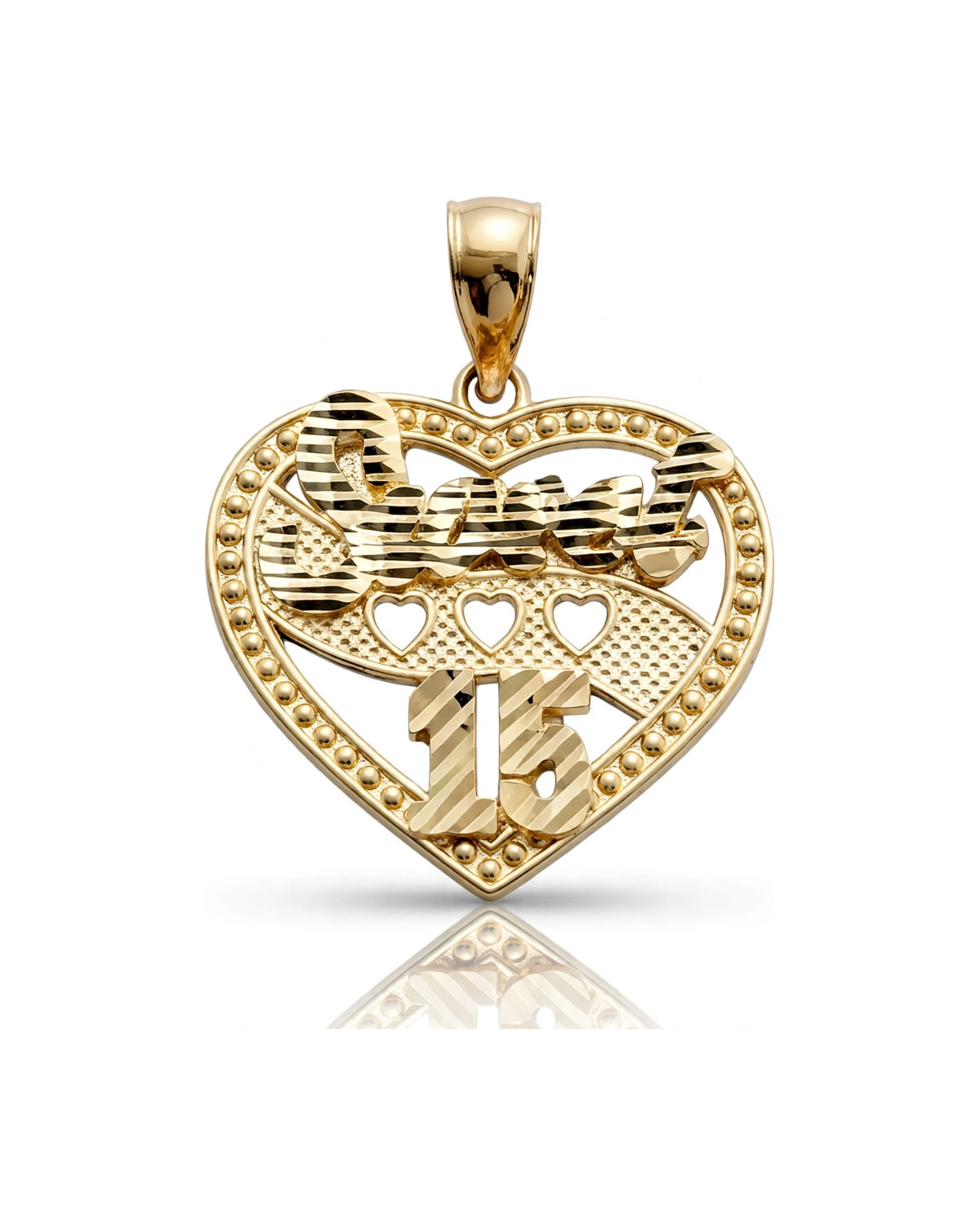 15 Pendant Heart with Doves - 10K Yellow Gold